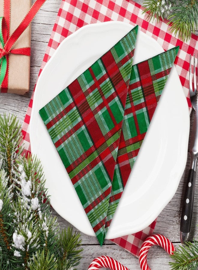 Whaline 100 Pack Christmas Paper Napkins Buffalo Plaid Pattern Disposable Napkins Christmas Red Green Checkered Decorative Napkins for Holiday Dinner Party Supplies, 6.5 x 6.5 Inch - Image 3